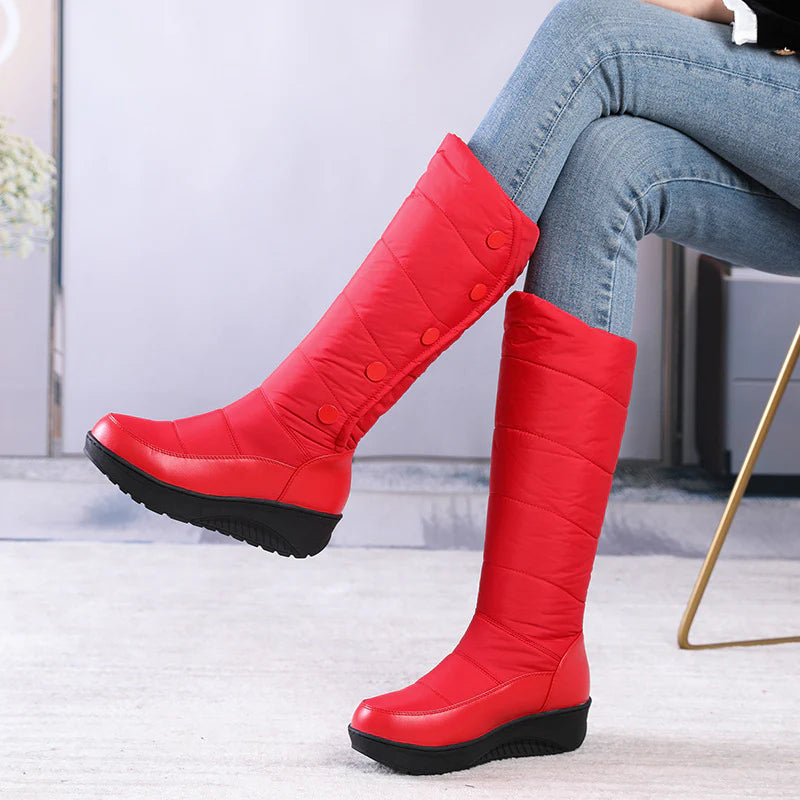 Women’s Warm Lined Waterproof Knee-High Wedge Snow Boots