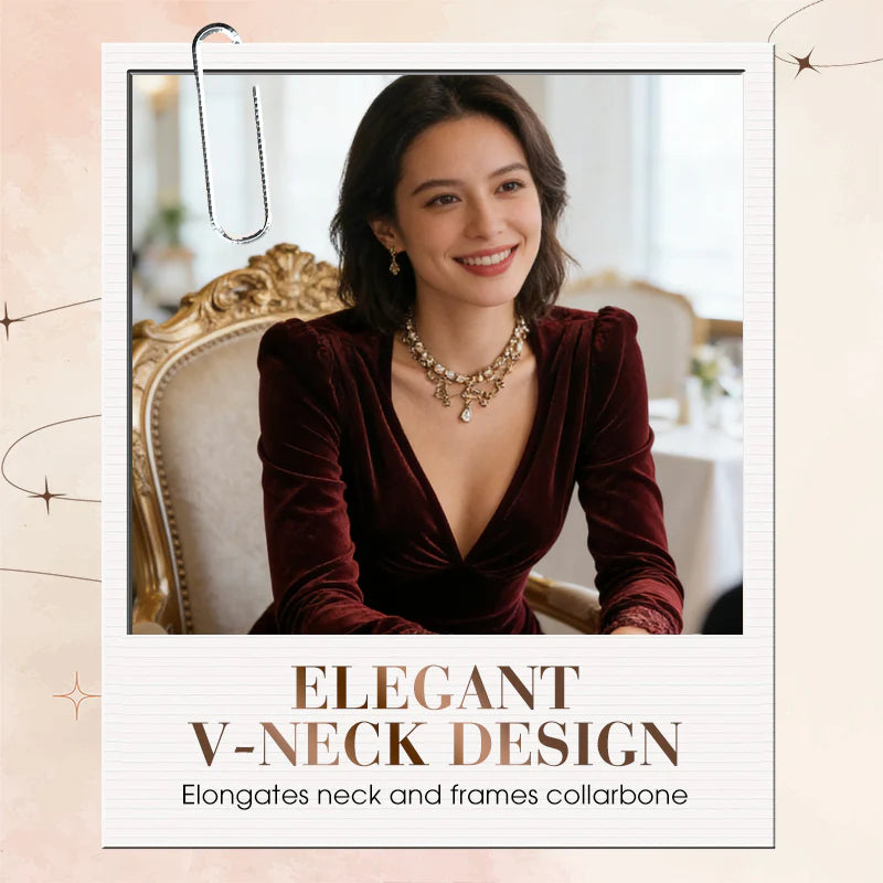 Women’s V-Neck Lace-Cuff Slim Midi Dress