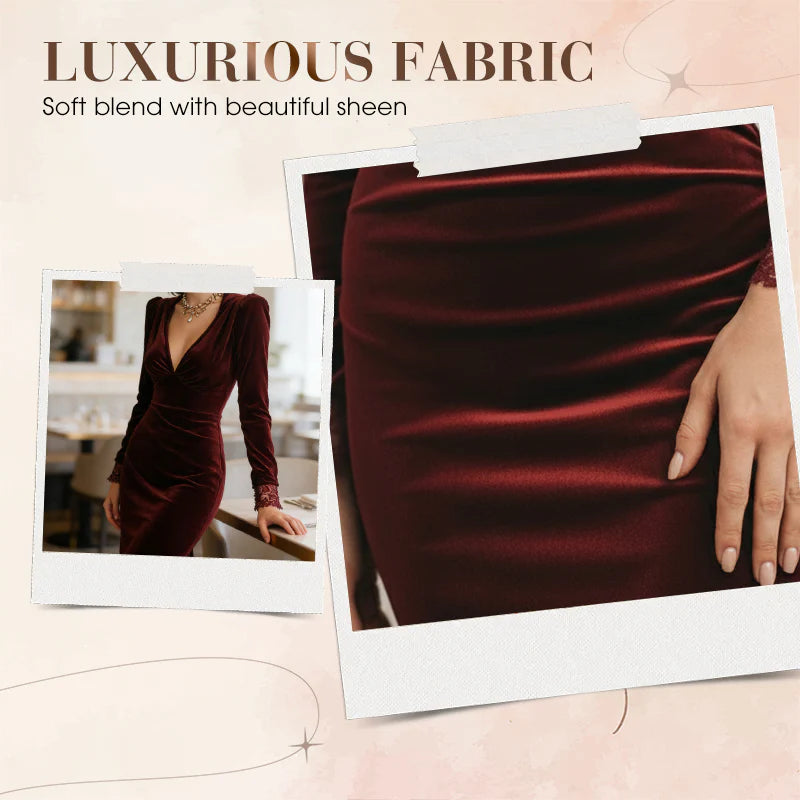 Women’s V-Neck Lace-Cuff Slim Midi Dress