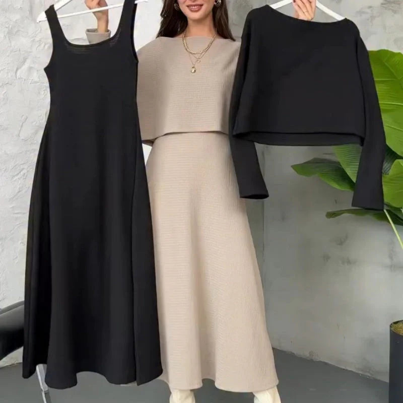 Women’s Ribbed Knit 2-Piece Midi Dress Set