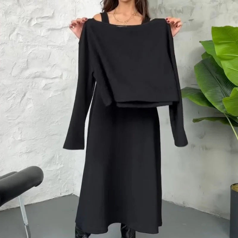 Women’s Ribbed Knit 2-Piece Midi Dress Set