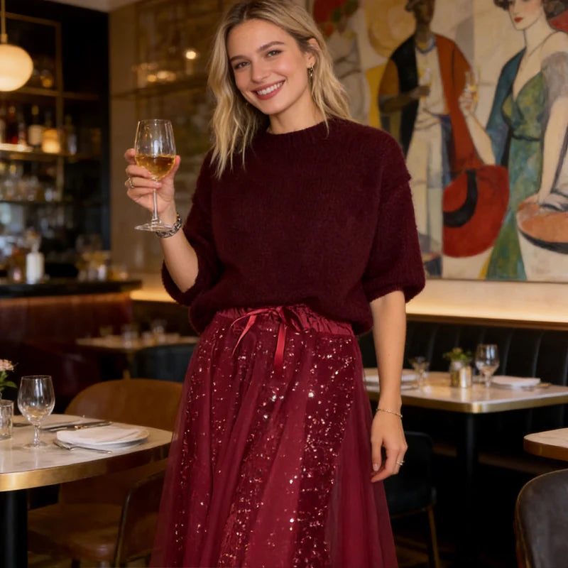 Women’s Sparkle Tulle Skirt & Soft Knit Top Two-Piece Set