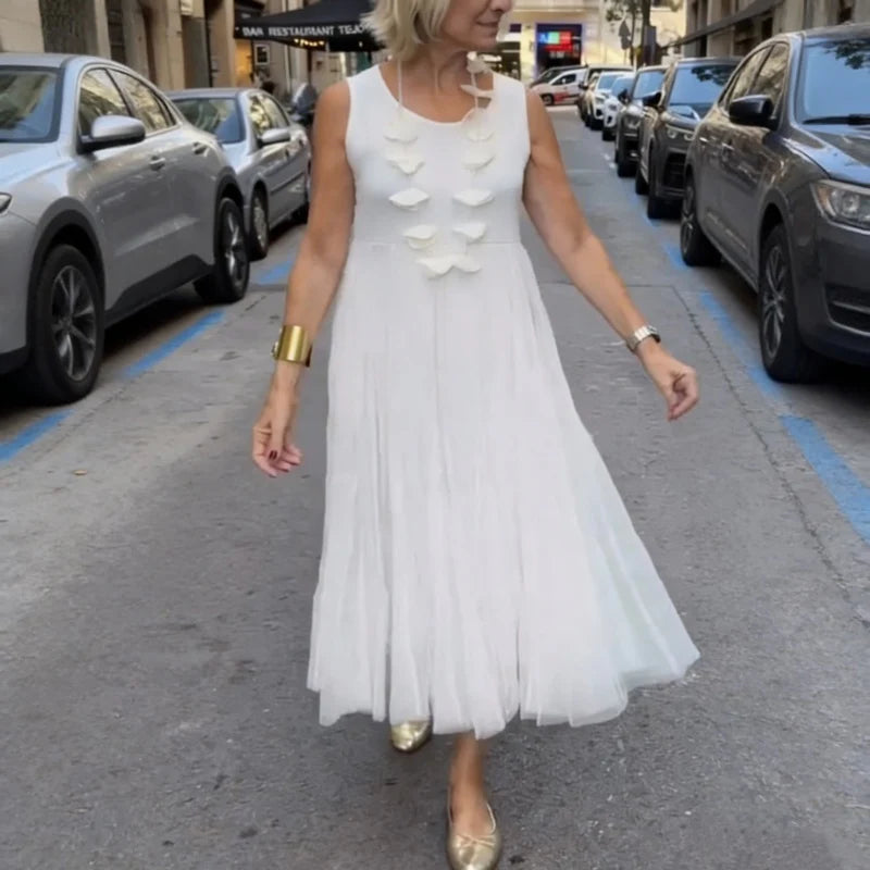 Women’s Knit Top and Sleeveless Mesh Dress Two Piece Set