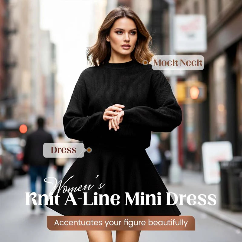 Women’s Mock Neck Knit A Line Mini Dress