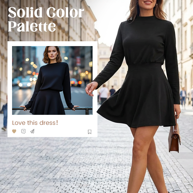 Women’s Mock Neck Knit A Line Mini Dress