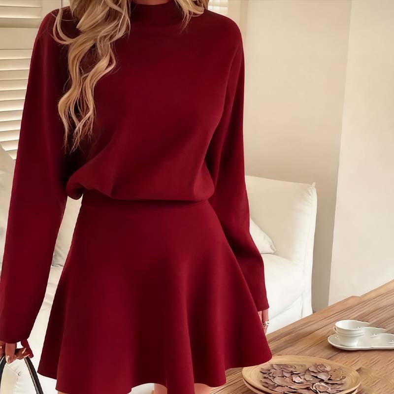 Women’s Mock Neck Knit A Line Mini Dress