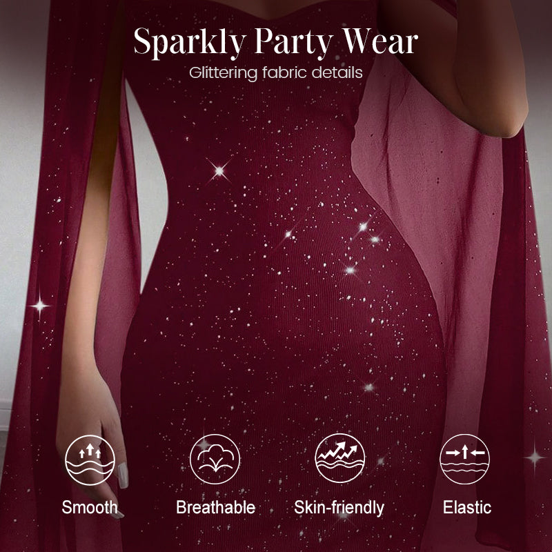 Women’s Ribbed Cutout Bodycon Dress with Split Chiffon Cape Sleeves