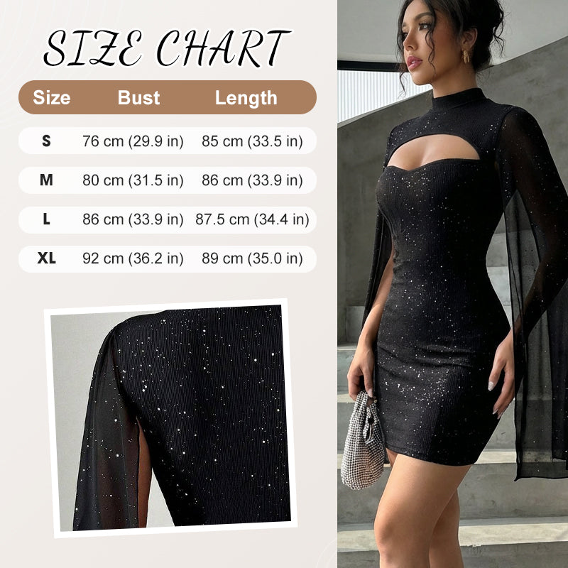 Women’s Ribbed Cutout Bodycon Dress with Split Chiffon Cape Sleeves