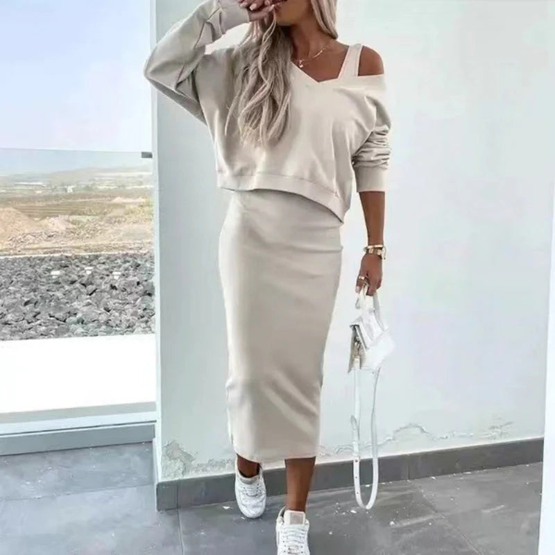 Women’s Sleeveless Dress and Relaxed V-Neck Jumper Set