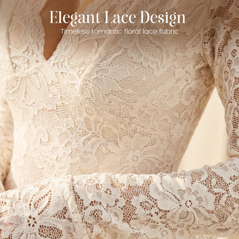 Women’s Floral Lace V-Neck Ruffle Hem Dress