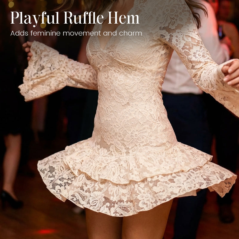 Women’s Floral Lace V-Neck Ruffle Hem Dress