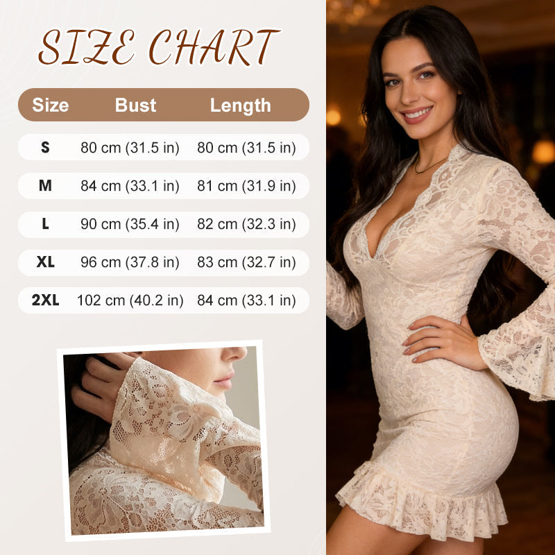 Women’s Floral Lace V-Neck Ruffle Hem Dress
