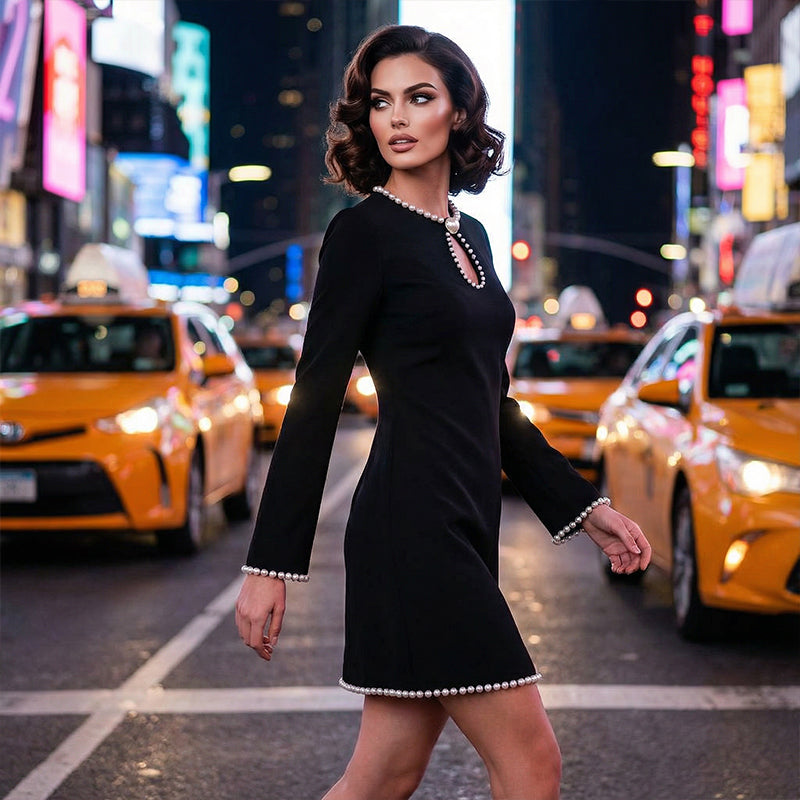 Women’s Pearl-Trim Keyhole Slim Sheath Mini Dress