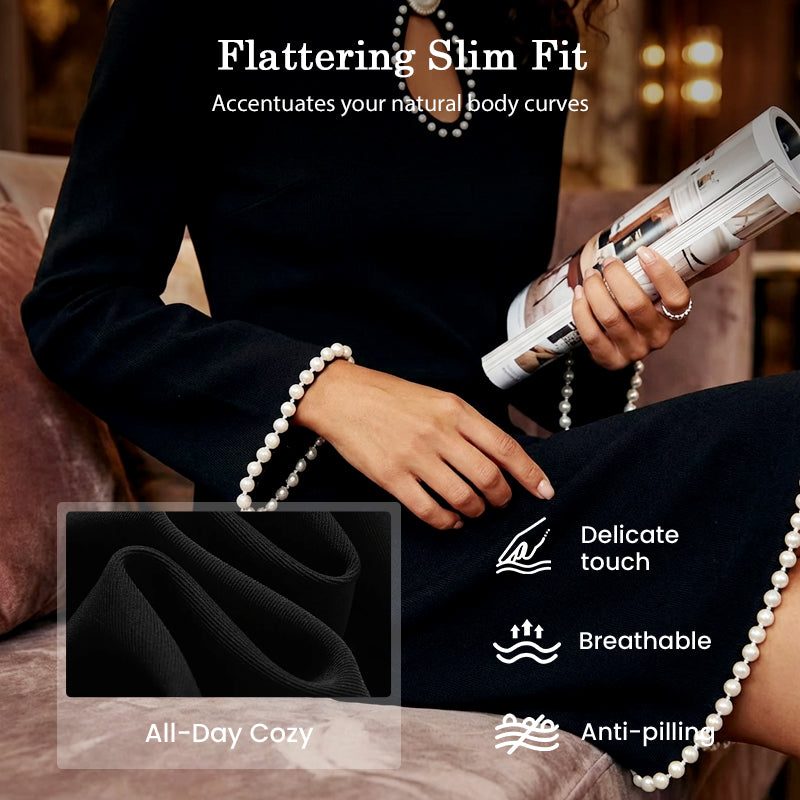 Women’s Pearl-Trim Keyhole Slim Sheath Mini Dress