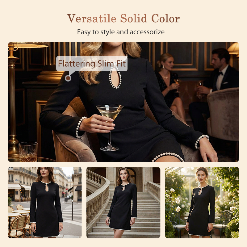 Women’s Pearl-Trim Keyhole Slim Sheath Mini Dress