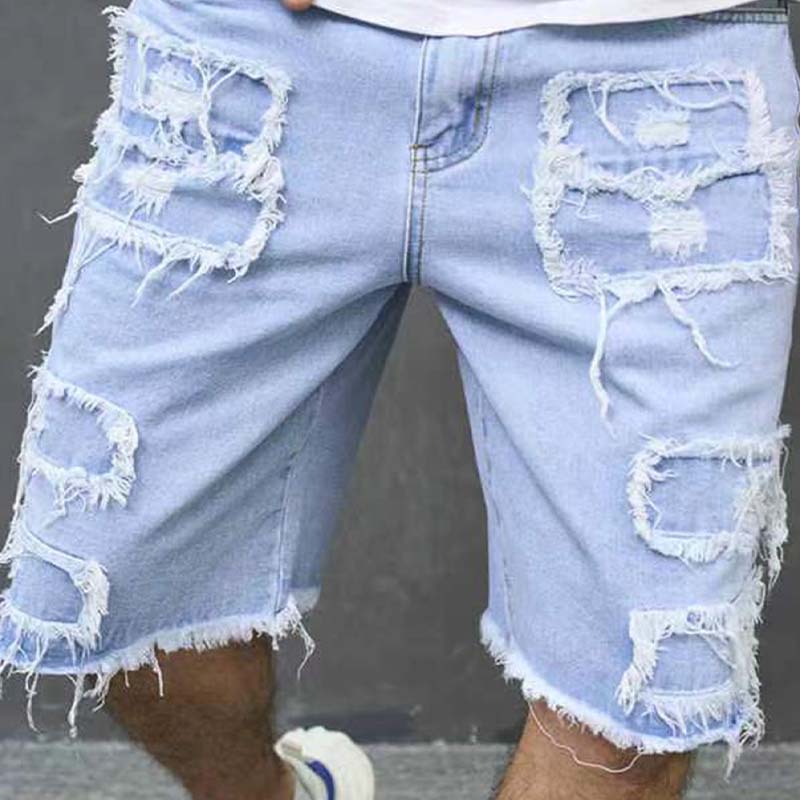 Men’s Distressed Ripped Denim Knee-Length Shorts
