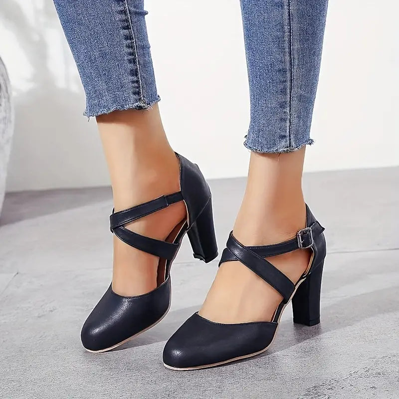 Color Block Buckle Heels