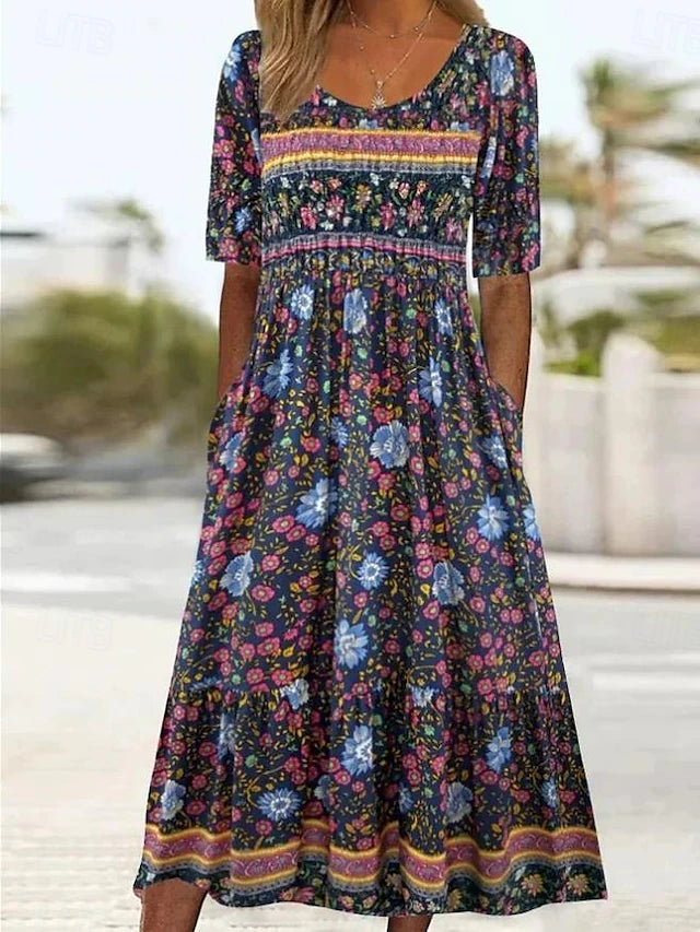 Women's elegant dress with boho print