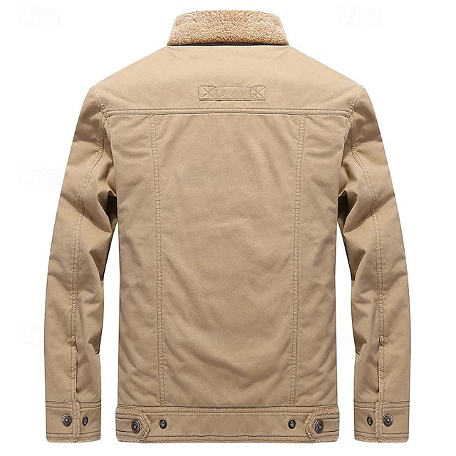 Men’s Cow-Print Sherpa Fleece Cargo Winter Jacket