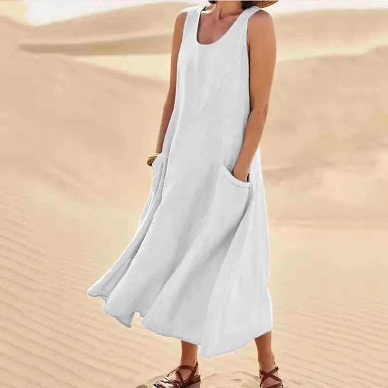 Women’s Round Neck Pocket Maxi Summer Dress