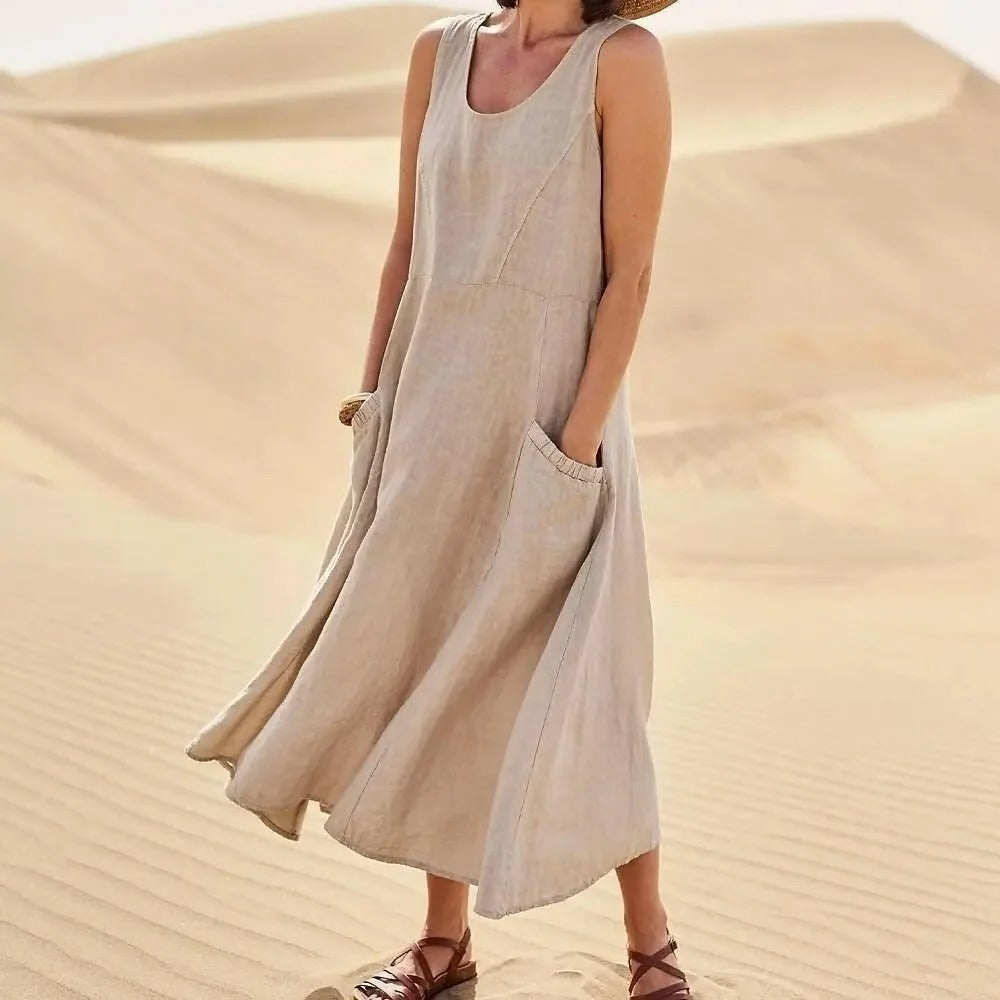 Women’s Round Neck Pocket Maxi Summer Dress