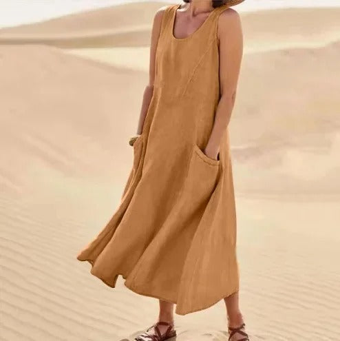 Women’s Round Neck Pocket Maxi Summer Dress