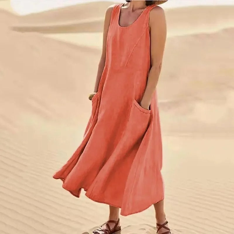 Women’s Round Neck Pocket Maxi Summer Dress