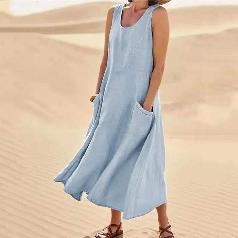 Women’s Round Neck Pocket Maxi Summer Dress