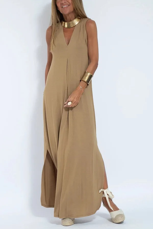 Women’s Flowy V Neck Sleeveless Maxi Beach Dress