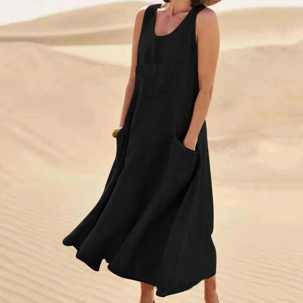 Women’s Round Neck Pocket Maxi Summer Dress