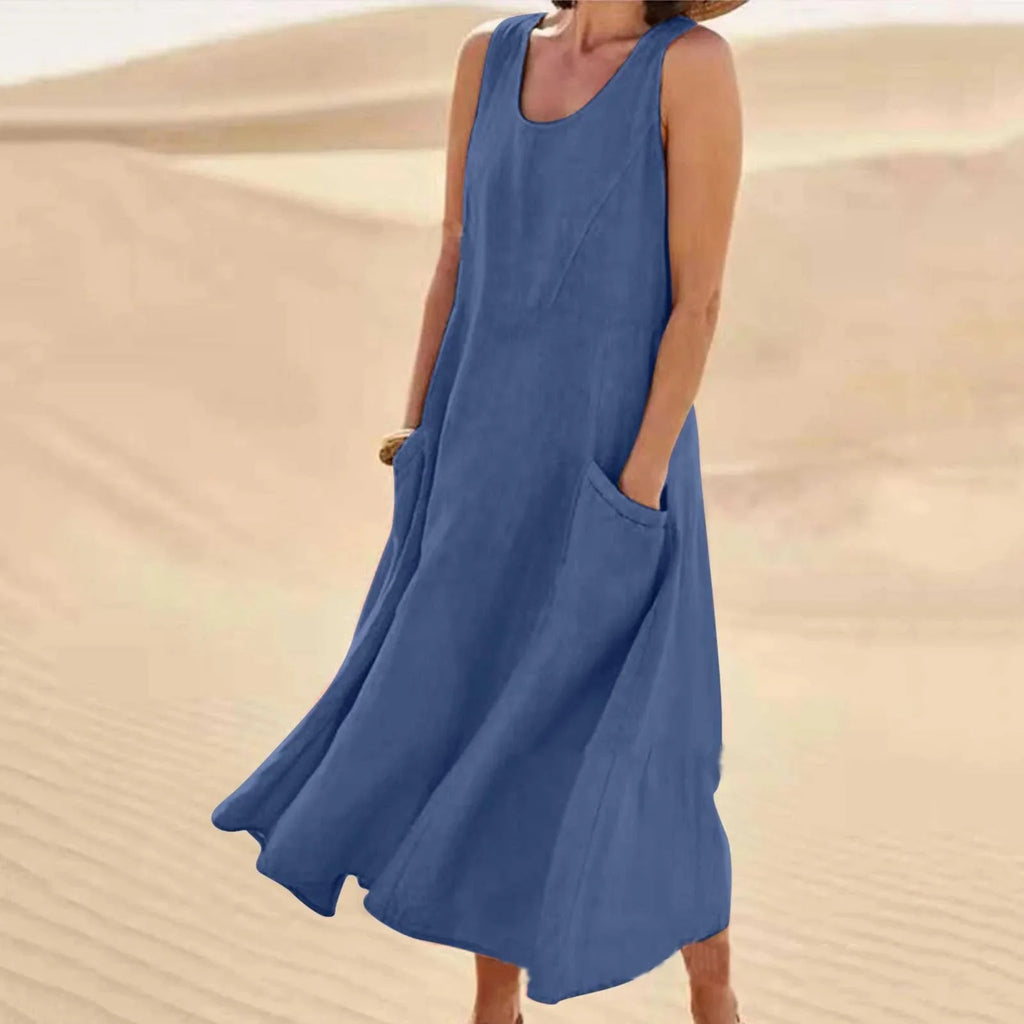 Women’s Round Neck Pocket Maxi Summer Dress