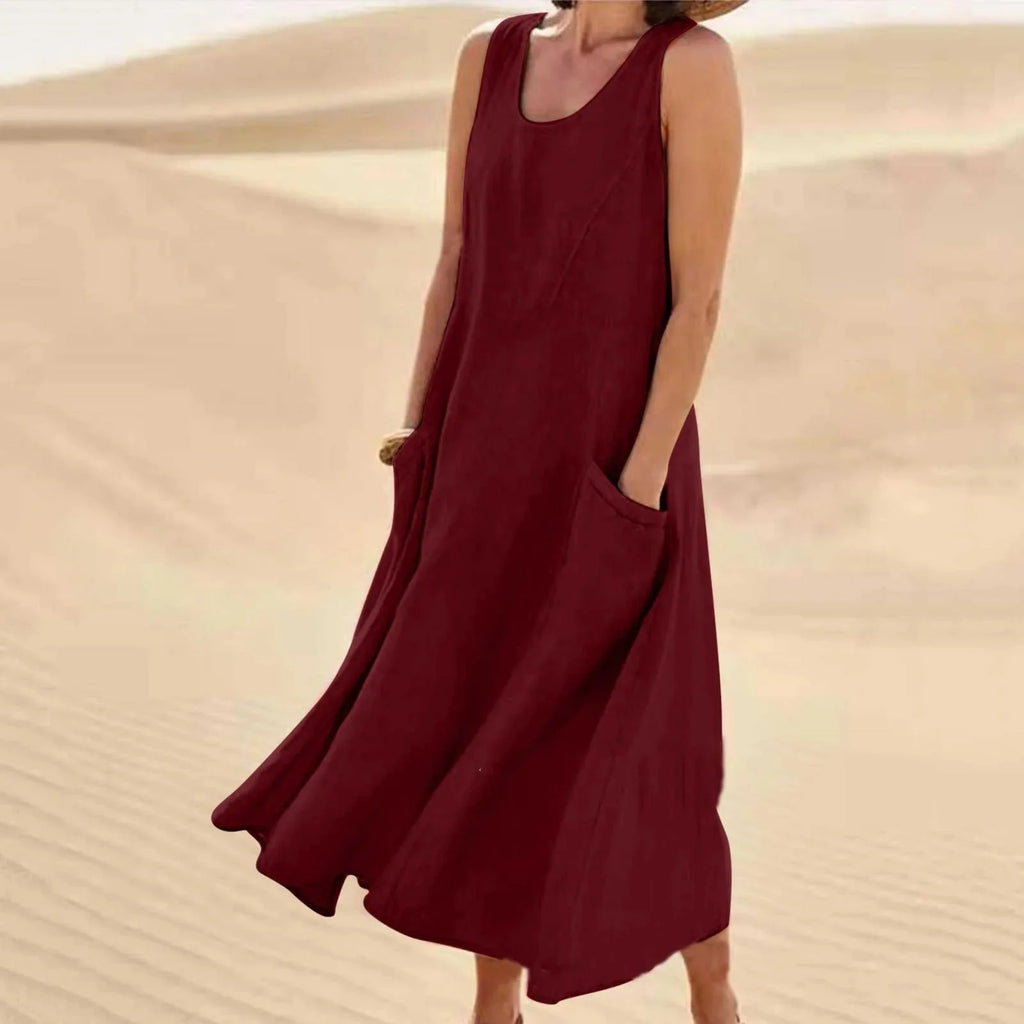 Women’s Round Neck Pocket Maxi Summer Dress