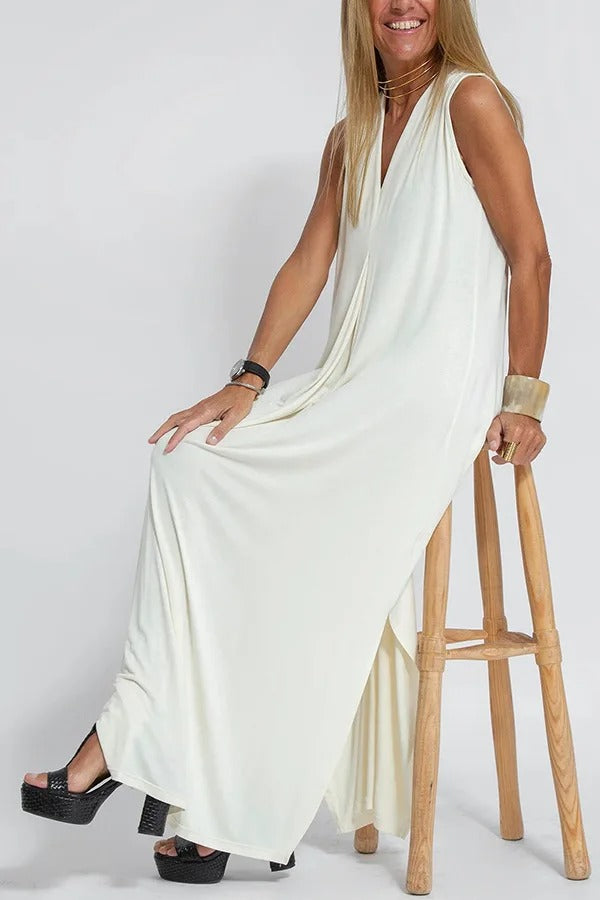 Women’s Flowy V Neck Sleeveless Maxi Beach Dress
