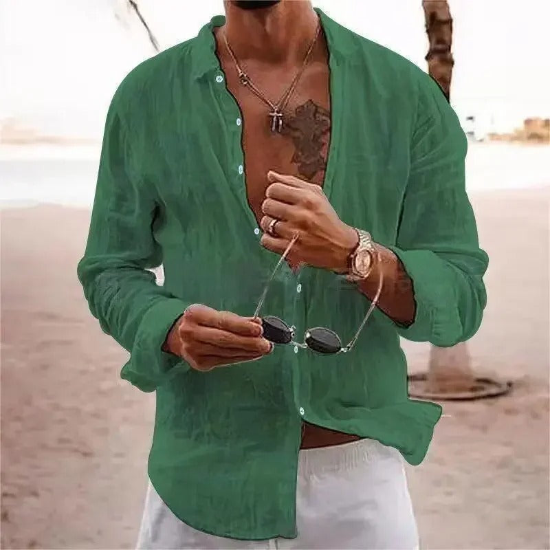 Men’s Lightweight Linen Blend Button-Up Shirt