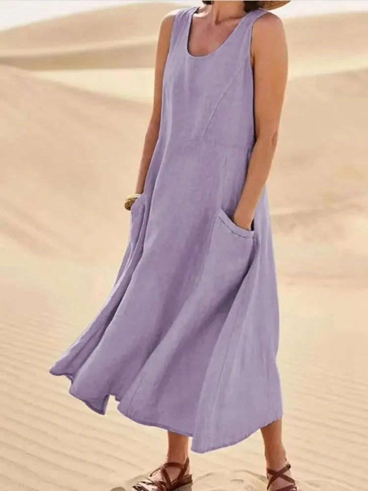 Women’s Round Neck Pocket Maxi Summer Dress