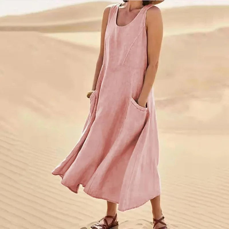Women’s Round Neck Pocket Maxi Summer Dress