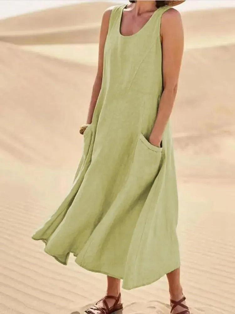 Women’s Round Neck Pocket Maxi Summer Dress