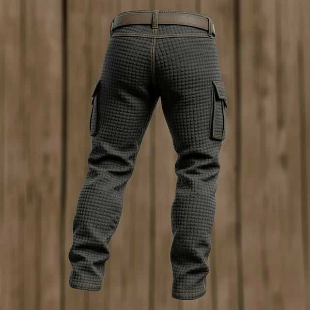 Men’s Waffle-Textured Elastic-Waist Cargo Trousers