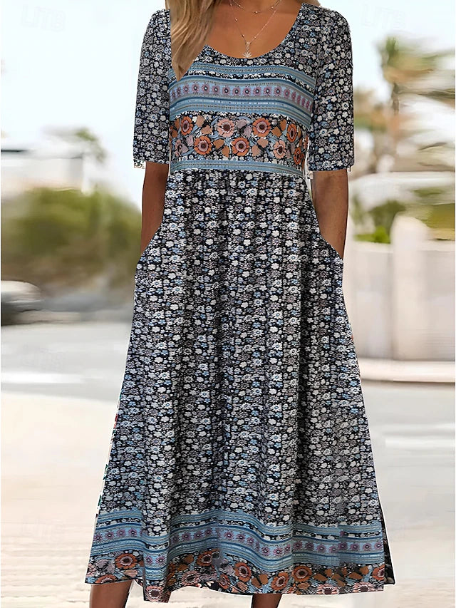 Women's elegant dress with boho print