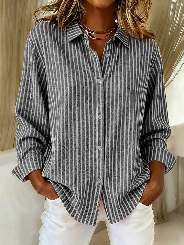 Harlow Striped Long-Sleeve Casual Blouse