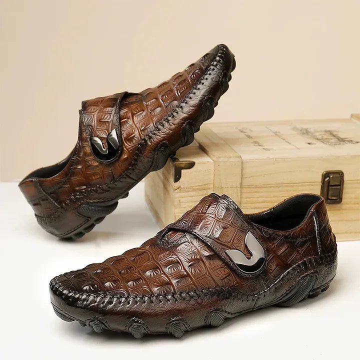 Croc-Embossed Nappa Leather Formal Lace-Up Shoes