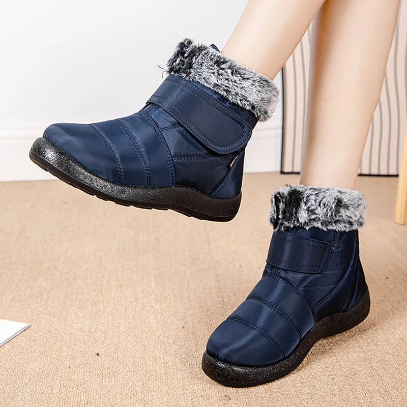 Women's waterproof boots made of looped rabbit fur