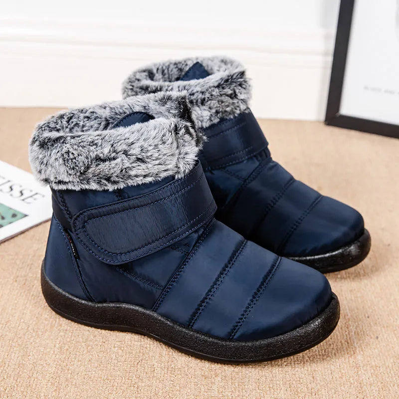 Women's waterproof boots made of looped rabbit fur