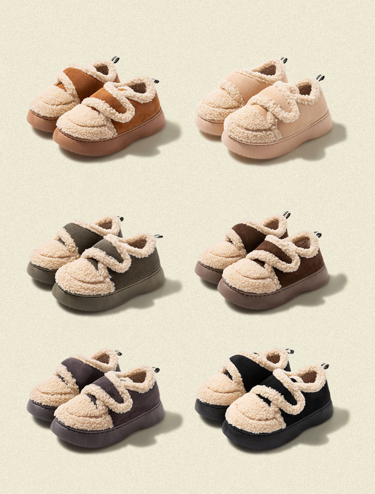 Non-slip Soft Thickened Retro Lamb Wool Velcro Cotton Shoes