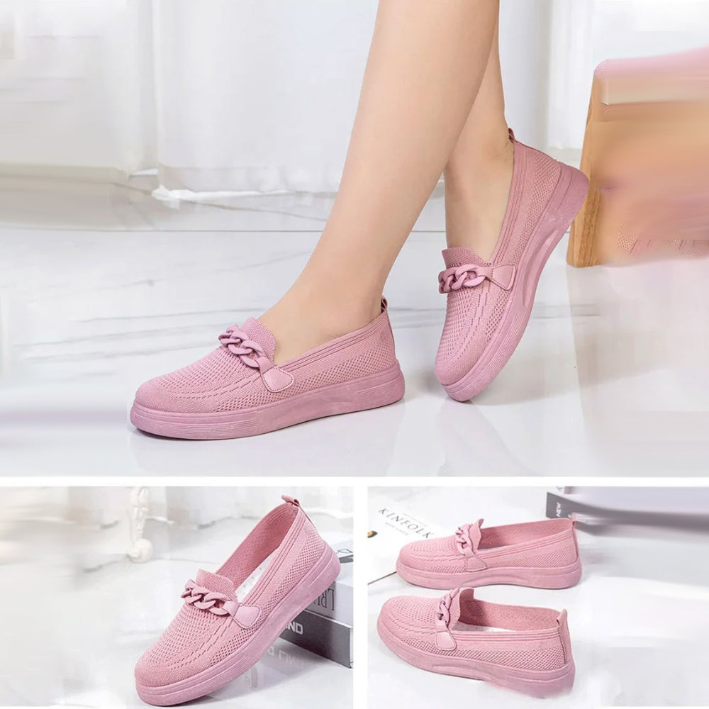 Women's Breathable Fly-Knit Chain Slip-On Shoes