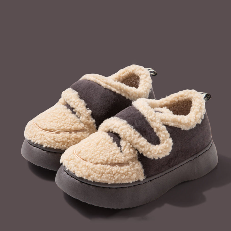 Non-slip Soft Thickened Retro Lamb Wool Velcro Cotton Shoes