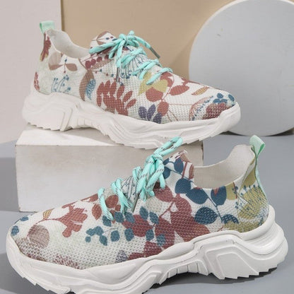 Floral Print Lace-up Breathable Comfort Sneakers
