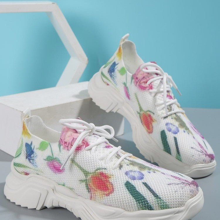 Floral Print Lace-up Breathable Comfort Sneakers