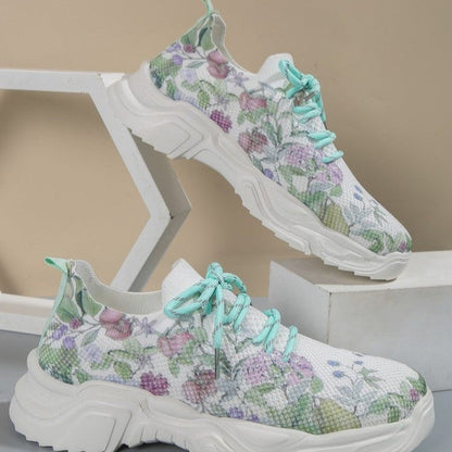 Floral Print Lace-up Breathable Comfort Sneakers